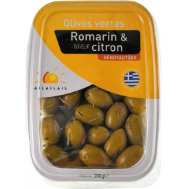 olives vertes dénoyautées - citron - romarin - AIL AIL AIL - 200g